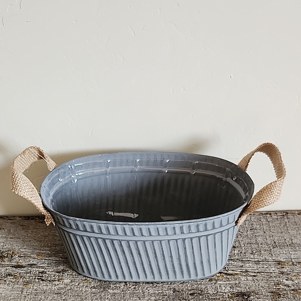 Gray Metal Basket with Handles